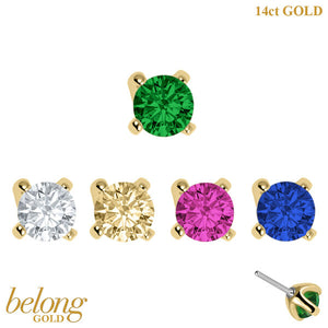 belong Solid Gold Threadless (Bend fit) Claw Set Round CZ Jewel 2.5mm