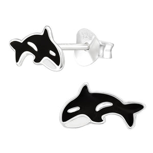 Sterling Silver Orca Whale Ear Stud Earrings