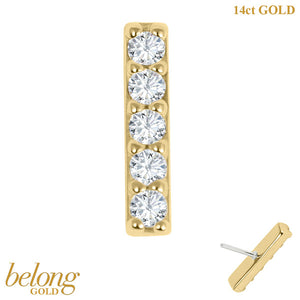 belong Solid Gold Threadless (Bend fit) Claw Set 5 CZ Jewelled Bar