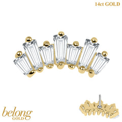 belong 14ct Solid Gold Threadless (Bend fit) Claw Set 7 CZ Jewelled Art Deco Baguette Fan