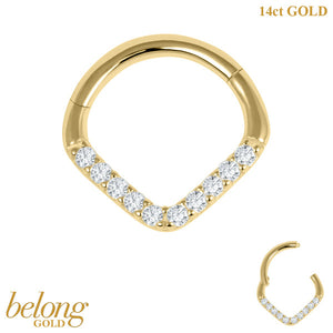 belong Solid Gold Pave Set CZ Jewelled Teardrop Hinged Clicker Ring