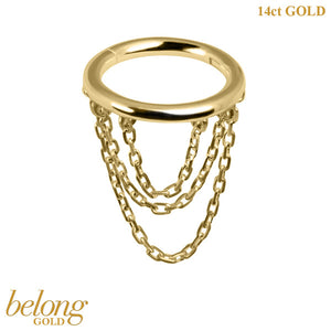 belong Solid Gold Ripple Loop Chain Drop Hinged Clicker Ring