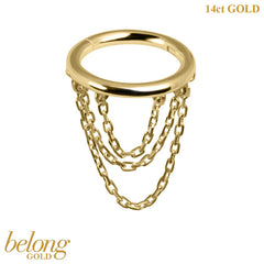 belong 14ct Solid Gold Ripple Loop Chain Drop Hinged Clicker Ring