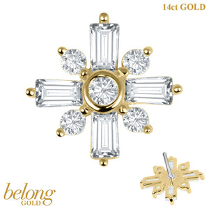 belong Solid Gold Threadless (Bend fit) Crux Deco Jewelled Baguette Star