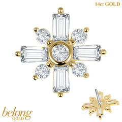 belong 14ct Solid Gold Threadless (Bend fit) Crux Deco Jewelled Baguette Star