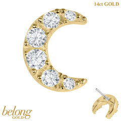 belong 14ct Solid Gold Threadless (Bend fit) Claw Set CZ Jewelled Crescent Moon