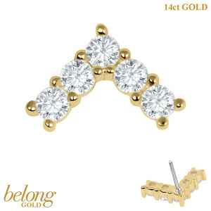 belong Solid Gold Threadless (Bend fit) Claw Set CZ Jewelled Chevron