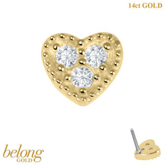 belong 14ct Solid Gold Threadless (Bend fit) Claw Set CZ Jewelled Heart