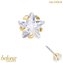 belong 14ct Solid Gold Threadless (Bend fit) Claw Set CZ Jewelled Star