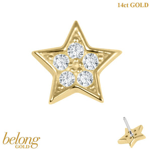 belong Solid Gold Threadless (Bend fit) 5 Point Claw Set CZ Jewelled Star