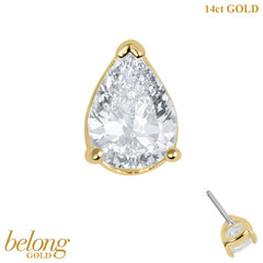 belong 14ct Solid Gold Threadless (Bend fit) Claw Set CZ Jewelled Pear Cut