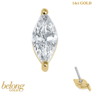 belong Solid Gold Threadless (Bend fit) Claw Set CZ Single Marquise Jewel