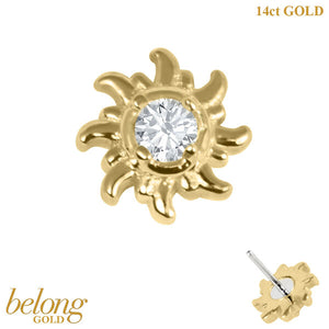belong Solid Gold Threadless (Bend fit) Celestial Sun Jewel