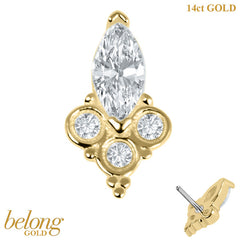 belong 14ct Solid Gold Threadless (Bend fit) CZ Marquise Jewelled Asia Trinity