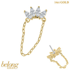 belong 14ct Solid Gold Threadless (Bend fit) Claw Set 4 CZ Jewelled Marquise Loop Chain