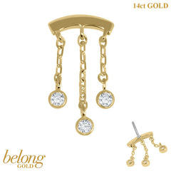 belong 14ct Solid Gold Threadless (Bend fit) Balance Jewelled Chain Drops