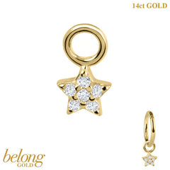 view all belong 14ct Solid Gold 5 Point CZ Jewelled Star Charm body jewellery