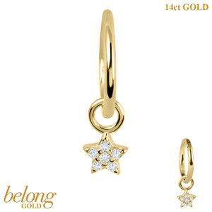 belong Solid Gold Hinged Clicker Ring with 5 Point CZ Jewelled Star Charm