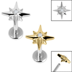 Titanium Internally Threaded Labrets 1.2mm - Titanium 8 Point Jewelled Star