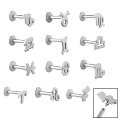 Titanium Internally Threaded Labrets 1.2mm - Steel Zodiac Signs