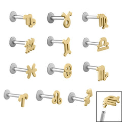 Titanium Internally Threaded Labrets 1.2mm - Gold Steel Zodiac Signs