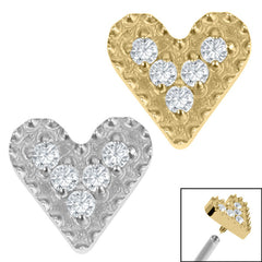 view all Titanium Textured Jewelled Heart for Internal Thread shafts in 1.2mm body jewellery