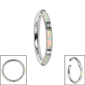 Titanium Hinged Synth Opal Baguette Edge Clicker Ring