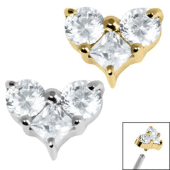 Titanium Claw Set CZ Trio Jewelled Heart for Internal Thread shafts in 1.2mm