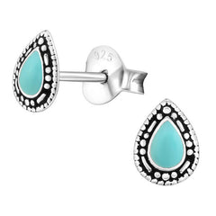 Sterling Silver Turquoise Pear Ear Stud Earrings ES140