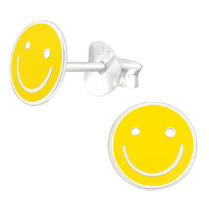 Sterling Silver Smiley Face Ear Stud Earrings