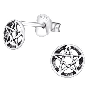 Sterling Silver Pentagram Ear Stud Earrings