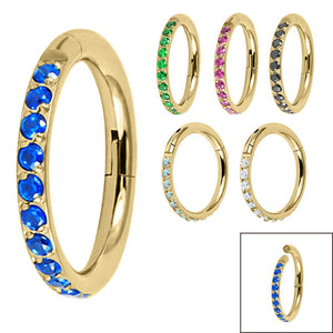 Gold Plate Titanium (PVD) 1.2mm Pave Set Jewelled Edge Hinged Clicker Ring