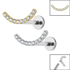 Titanium Internally Threaded Labrets 1.2mm - Titanium Claw Set Jewelled Smile Curved Bar