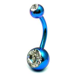 Titanium Double Jewelled Belly Bars 8mm Anodised