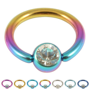 Titanium BCR with Titanium Jewelled Ball - Anodised Coloured