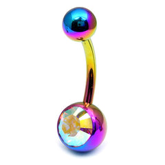 Titanium Single Jewelled Belly Bars 8mm Anodised