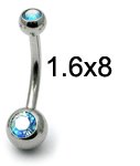 Steel Baby Double Jewelled Belly Bars - 8mm