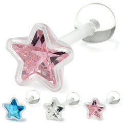view all PTFE Crystal Star Tongue Bar body jewellery