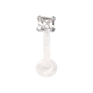 Bioflex Push-fit Labret with 925 Sterling Silver Claw Set Square Gem