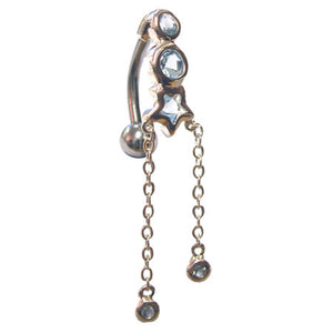 Belly Bar - Reverse Star and Moon Jewelled Dangly (XA67)